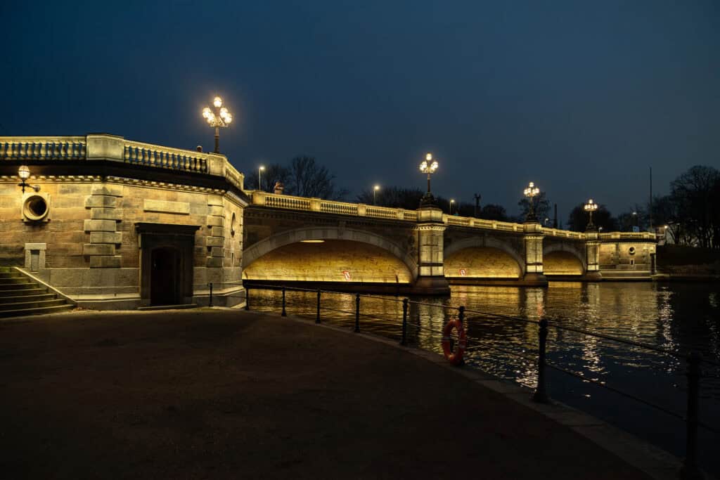 Beleuchtung historische Lombardsbrücke Hamburg